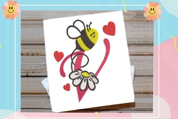 Cute Bee V Letter Monogram