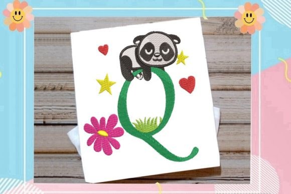The Cute Panda Monogram Q Letter